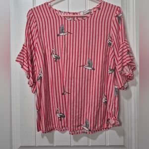 Womens Mandee Stork Print Striped Blouse Size Large